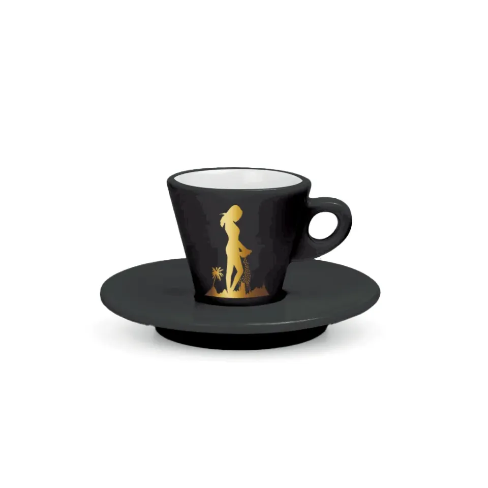Antigua Tazzadoro Tazzina Caffè Nera Piattino Oro