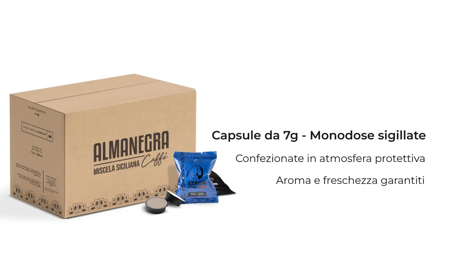 Almanegra Dek capsule compatibili A Modo Mio 100 decaffeinato